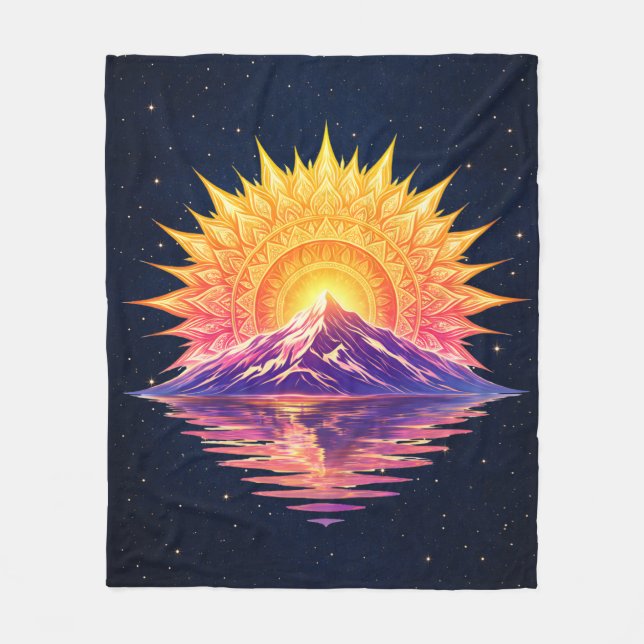 Boho Mandala Mountain Sunset | Cosmic Night Sky Fleecefilt (Framsidan)
