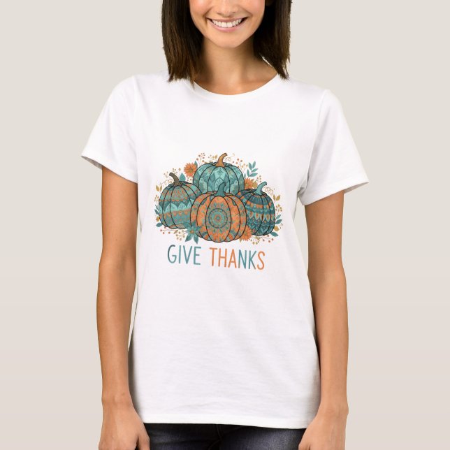 Boho Mandala Pumpkins Give Thanks Thanksgiving T Shirt (Framsida)