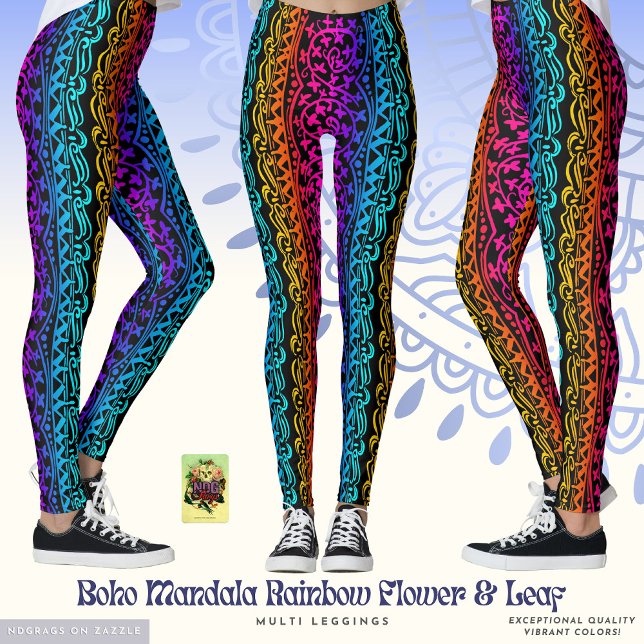 Boho Mandala Rainbow Flower & Löv Leggings (Skapare uppladdad)
