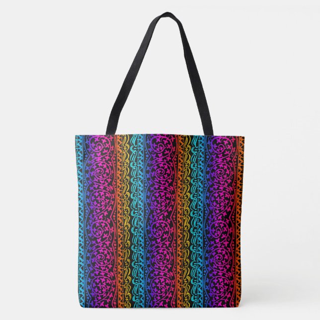 Boho Mandala Rainbow Flower & Löv Tote Tygkasse (Framsida)