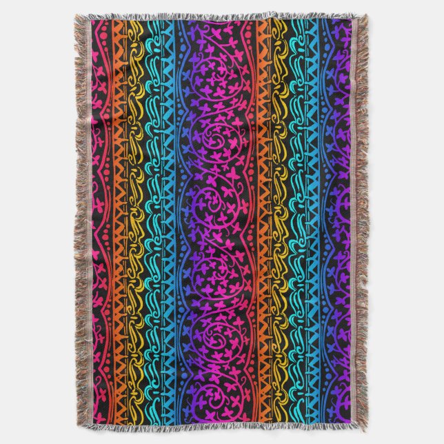 Boho Mandala Rainbow Flower och Löv Throw Blanket Filt (Framsidan Vertikal)