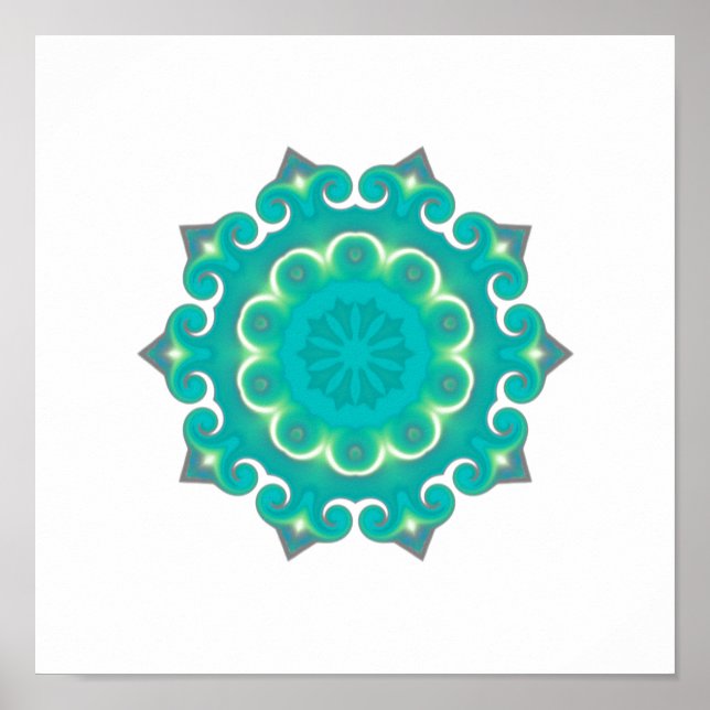 Boho Mandala | Retro Bohemian Teal Kaleidoscope Poster (Framsidan)