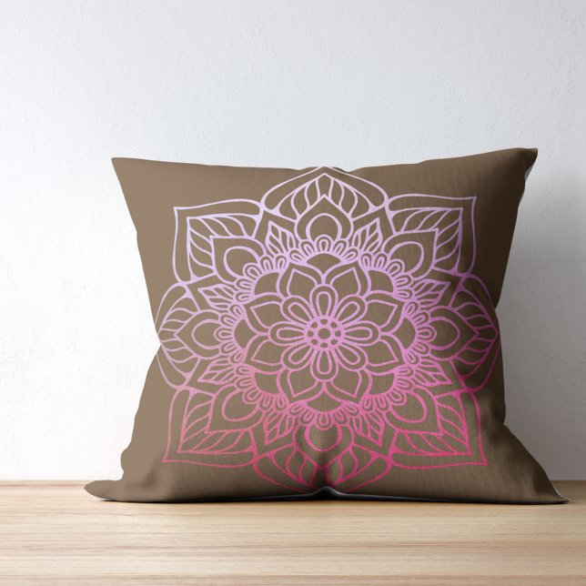 Boho Mandala Rosa Brun Kudde (Skapare uppladdad)