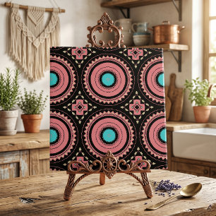 Boho Mandala Rosa Turkos Svart Geometrisk Mosaik Kakelplatta