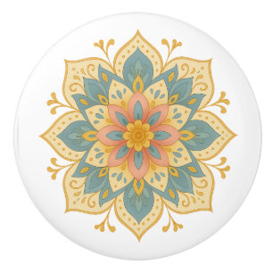 Boho Mandala Teal Blush & Guld Keramisk Knoppdrag Knopp