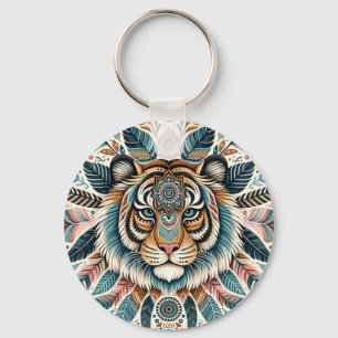 Boho mandala tiger fjädrar kvinna nyckelring