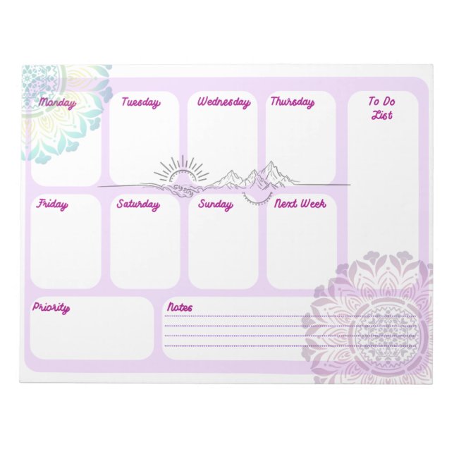 Boho Mandala Veckopad Andlig Planner för skrivbord Anteckningsblock (Framsida)