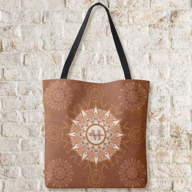 Boho Mandalas - Earthtones Tote Bag Tygkasse (Boho Mandalas - Earthtones Tote Bag by Leapfroglisics Shop)
