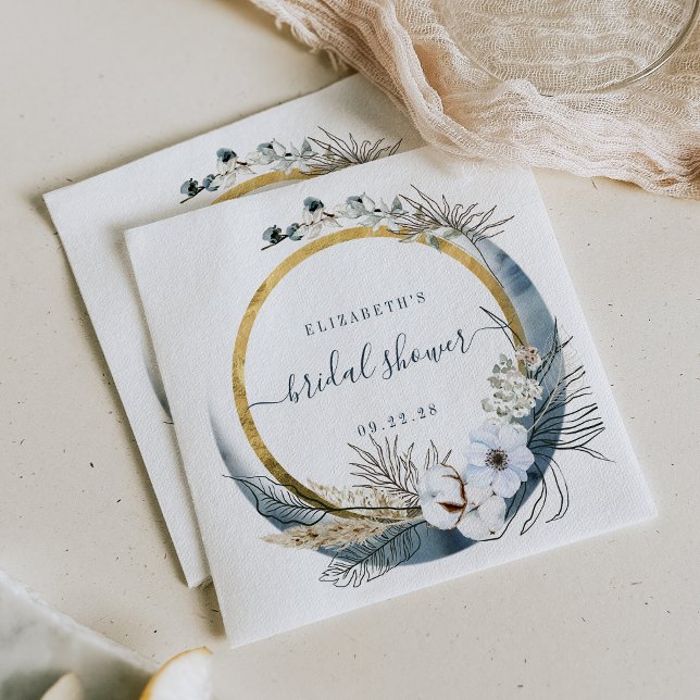 Boho Måne Blommigt Wandeine Indigo Guld Pappersservett (Skapare uppladdad)