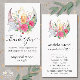 Boho Måne Crystals Feathers Flowers Tack Visitkort