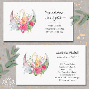 Boho Måne Crystals Feathers Flowers Vågrät Buss Visitkort