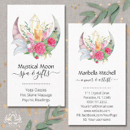 Boho Måne Crystals Feathers Flowers Visitkort