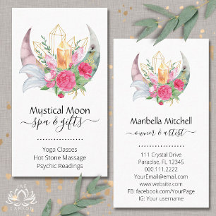 Boho Måne Crystals Feathers Flowers Visitkort