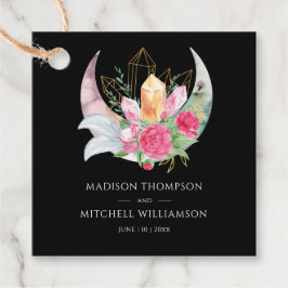 Boho Måne Crystals Feathers Rosa Flowers Bröllop Gåvor Etiketter