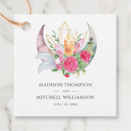 Boho Måne Crystals Feathers Rosa Flowers Bröllop Gåvor Etiketter