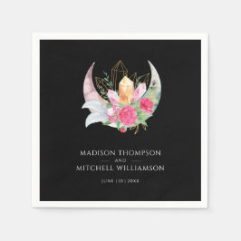 Boho Måne Crystals Feathers Rosa Flowers Bröllop Pappersservett