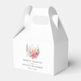 Boho Måne Crystals Feathers Rosa Flowers Bröllop Presentaskar