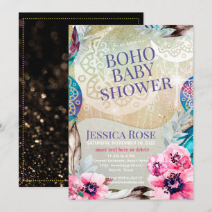 Boho Måne Mamma Baby Shower Inbjudningar