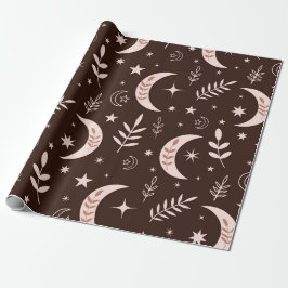 Boho Måne med Löv och Stars Brown Presentpapper