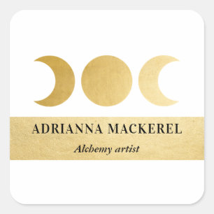 Boho Måne Phase Faux Gold Foil Modern Fyrkantigt Klistermärke