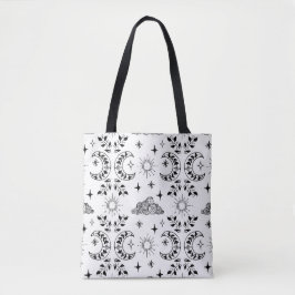 Boho Måne & Sol Tote Bag - Svartvit Tygkasse