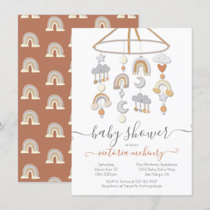 Boho Måne Stars Rainbows Clouds Mobile Baby Shower Inbjudningar