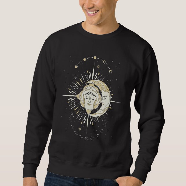 Boho månfaser Sol Celestial Häxkonst Lång Ärmad Tröja (Framsida)