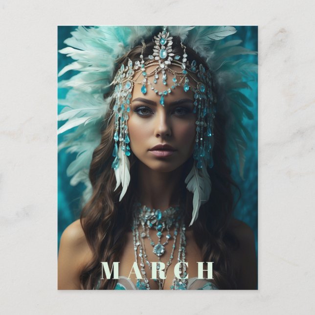 *~* Boho MARCH AQUAMARINE AP53 Headdress Vykort (Framsida)