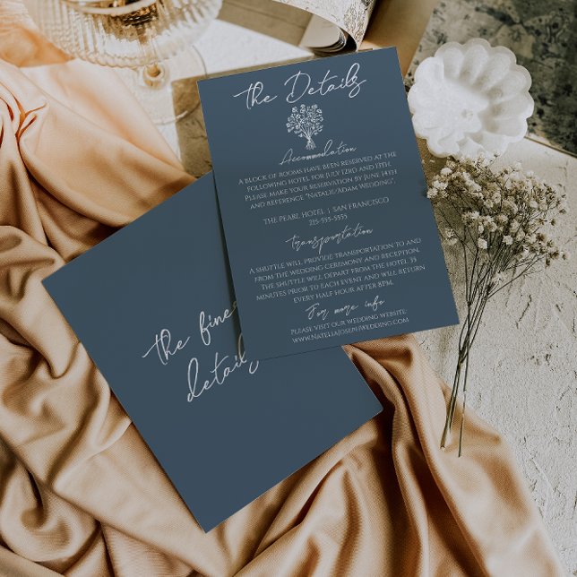 Boho Marina Blue Floral Bouquet Wedding Details Tilläggskort (Skapare uppladdad)