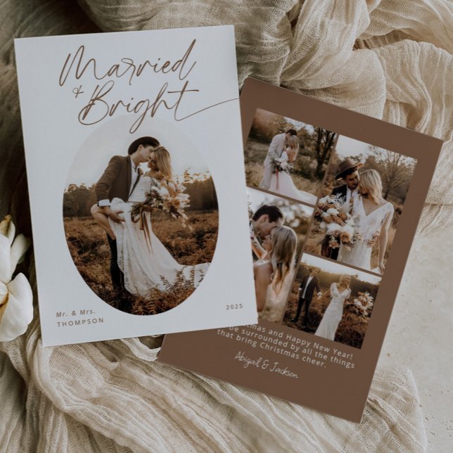 Boho Married & Bright Elegant Script-jul Julkort (Skapare uppladdad)