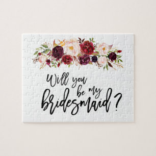 Boho Marsala Blommigt Bridesmaid Frieri Puzzle Pussel