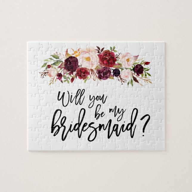 Boho Marsala Blommigt | Bridesmaid Frieri Puzzle Pussel (Horisontell)