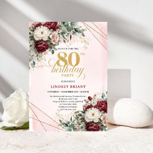 Boho Marsala Blommor Eukalyptus 80-årsdag Inbjudningar