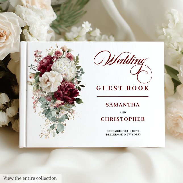 Boho marsala  gäst bok i guld blommigt bröllop (Boho marsala blush gold floral wedding guest book

)