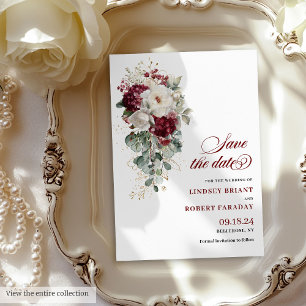 Boho marsala white guld blommigt spara datumkortet inbjudningar
