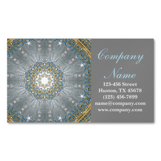 boho masageterapeut Yoga silver blue mandala Magnetiska Visitkort (Framsida)