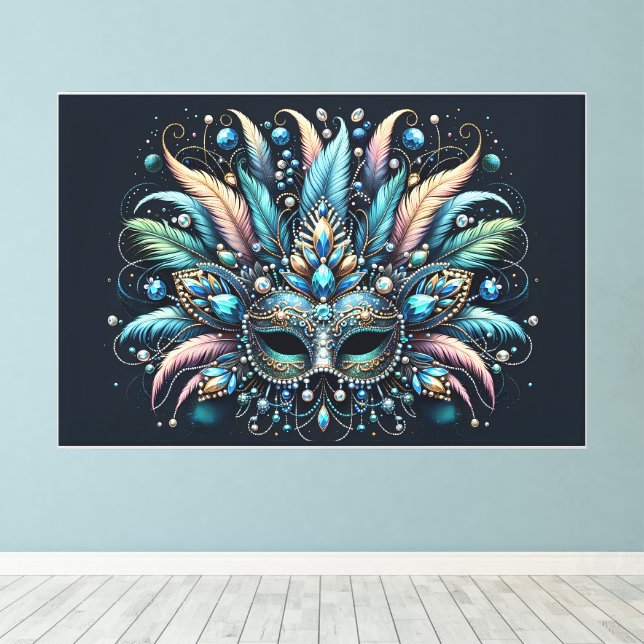 Boho Masquerade Fjäder Juvel Mask Canvastryck (Insitu (trägolv))