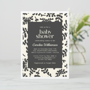 Boho Matisse Botanical Black White Baby Shower Inbjudningar