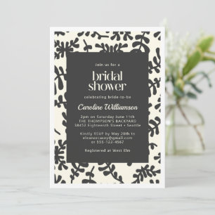 Boho Matisse Botanical Black White Möhippa Inbjudningar