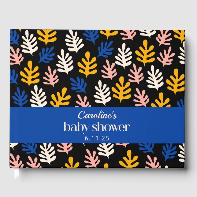 Boho Matisse Botanical Blue Anpassningsbar Baby Sh Gästböcker (Framsida)
