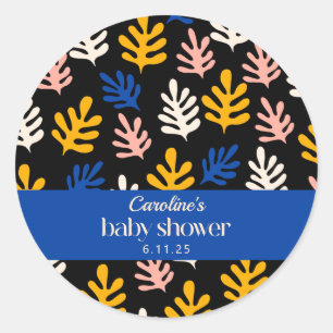 Boho Matisse Botanical Blue Anpassningsbar Baby Sh Runt Klistermärke
