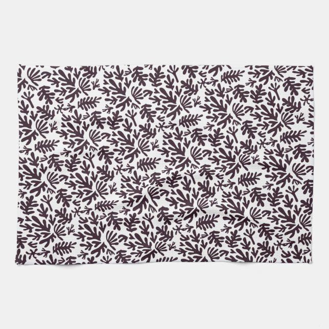 Boho Matisse Botanical Shapes Mönster Black Grått Kökshandduk (Horisontell)