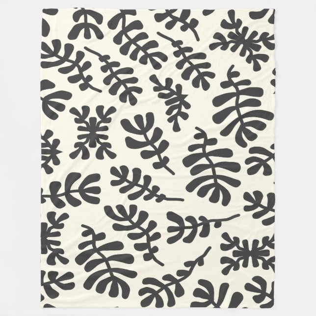 Boho Matisse Botanical Shapes Mönster Black White  Fleecefilt (Framsidan)