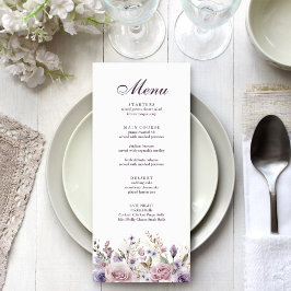 Boho Mauve och Lilac Blommigt Bröllop Menu Card Meny