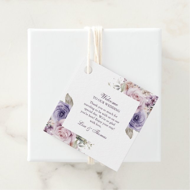 Boho Mauve och Lilac Blommigt Wedding Favor Märkre Gåvor Etiketter (På plats)