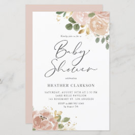 Boho Mauve Peach Blommigt Baby Shower-inbjudan
