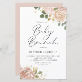 Boho Mauve Peach Flowers Baby Brunch-inbjudan