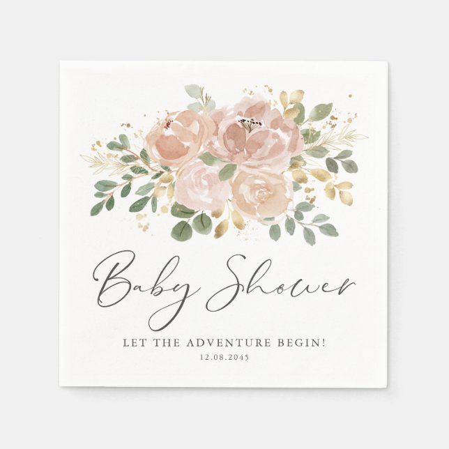 Boho Mauve Peach Flowers Baby Shower Pappersservett (Framsidan)