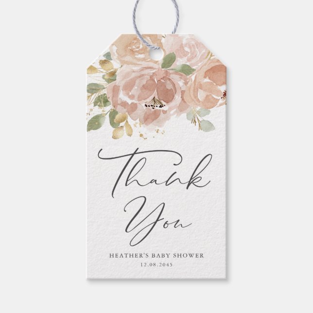 Boho Mauve Peach Flowers Baby Shower Tack Presentetikett (Framsidan)