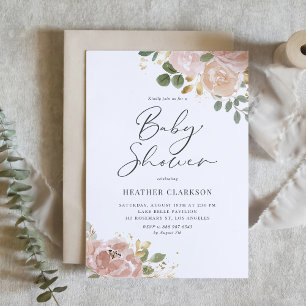 Boho Mauve Peach Flowers QR Code Baby Shower Inbjudningar